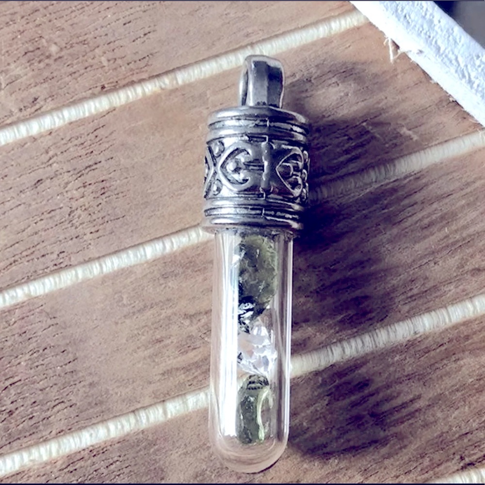 Moldavite & Herkhimer Diamond Pendant